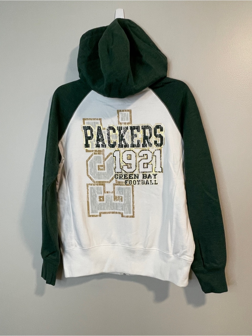 NFL Green Bay Packers White and Dark Green Full zip Hoodie with Team Graphics